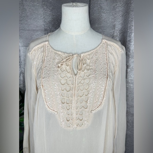 Sundance Women’s Boho Crochet Sheer Long Sleeve Blouse in Ivory Sz S - Picture 2 of 12